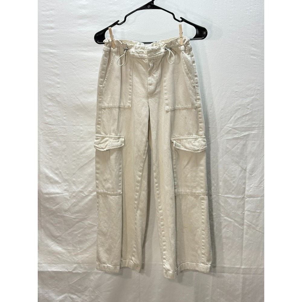 Zara Cargo Pants Cream Utility Wide Leg Pull On Elastic Waist Girls Youth 13-14